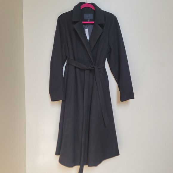Torrid  Black Wool Look Tie Front Pockets Long Trench Coat - Picture 1 of 4